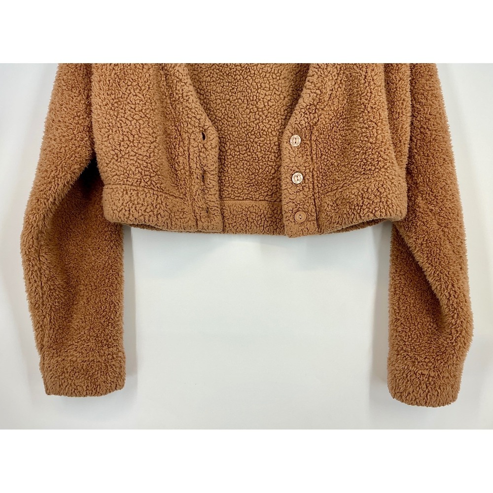PINK Victoria's Secret Sherpa Teddy Cropped Cardigan Sweater Small Brown Cozy - Picture 12 of 12
